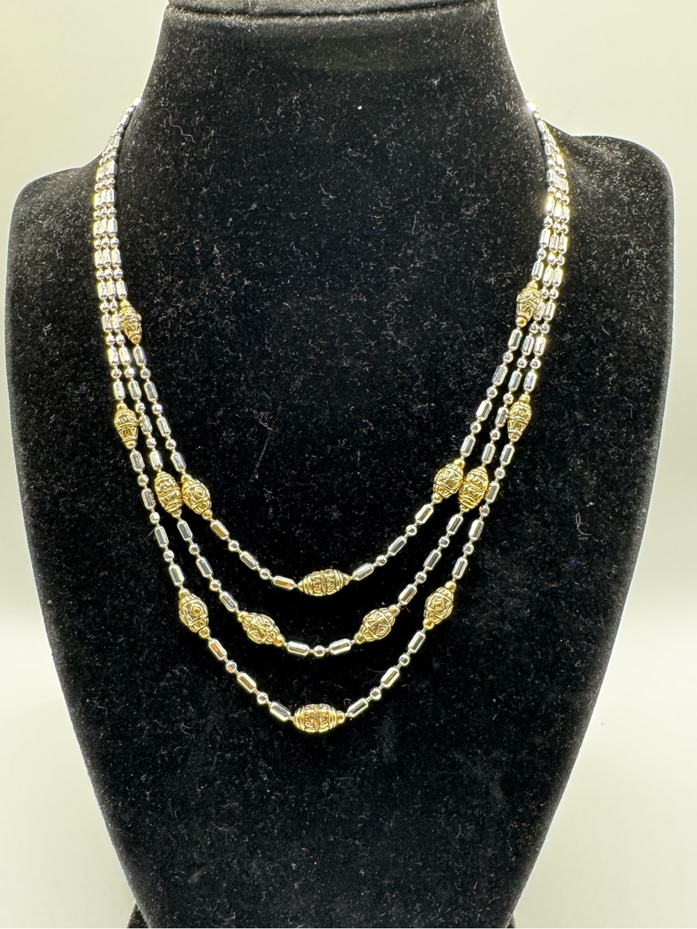 John Medeiros Beaded Two Tone Triple Strand Necklace